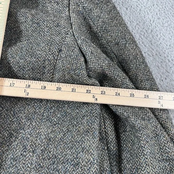 Vintage 70s Harris Tweed Scottish Wool Blazer Jacket Herringbone Leather Buttons